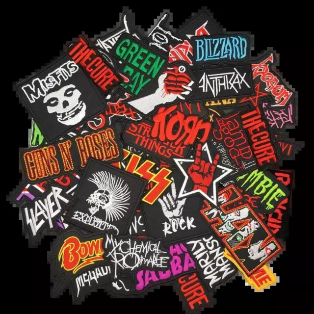 50pcs Random Rock Band Patches Jeans Iron on Music Punk Roll Heavy Metal Sew