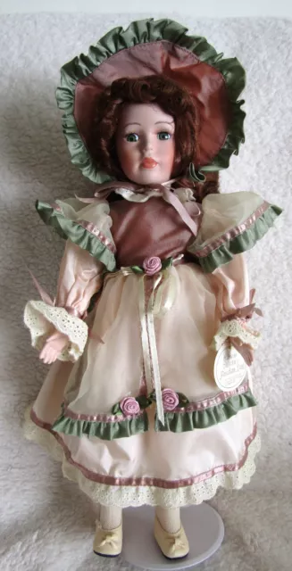 The Leonardo Collection Valerie 16"/40cm Vintage Doll/Stand Porcelain In VGC