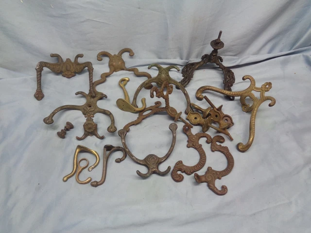 vintage antique lot of wall mounted hooks and hardware