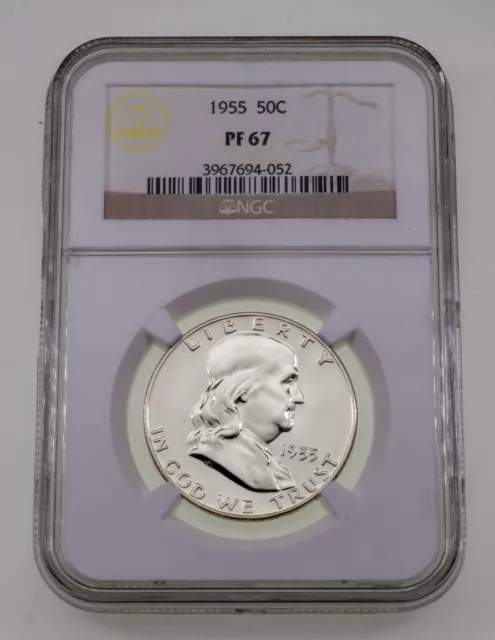 1955 50C Argent Franklin Demi Dollar Preuve Classé Par NGC Comme PF67