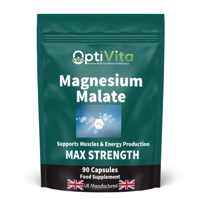 Magnesium Malate 1600mg Strongest Vegan Capsules, Muscle, Sleep, Bowel, Migraine