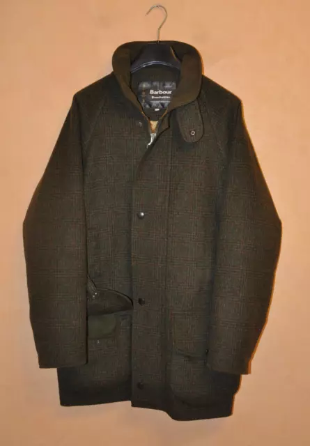 Barbour Men's Olive Loden Wool Check Coat Jacket Size L Large Made Italy RARE