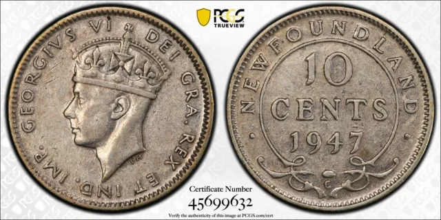 1947C Newfoundland 10 Cents - PCGS XF45 - 45699632