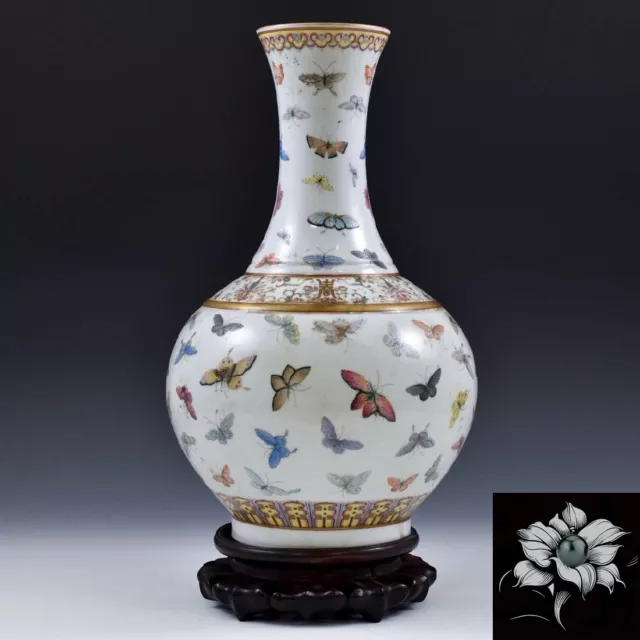 GuangXu Quing Dynasty Porcelain Vase Adorned With Vibrant Butterflies On Stand