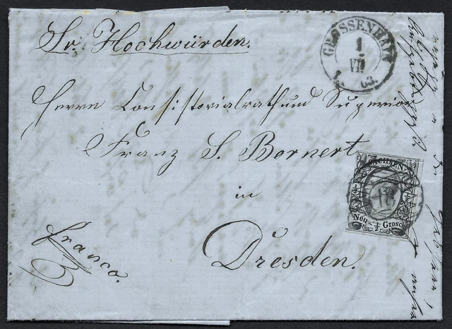 SACHSEN 1855; MiNr. 8I ; 1/2 Ngr.; auf vollst. Faltbrief; BPP BEFUND