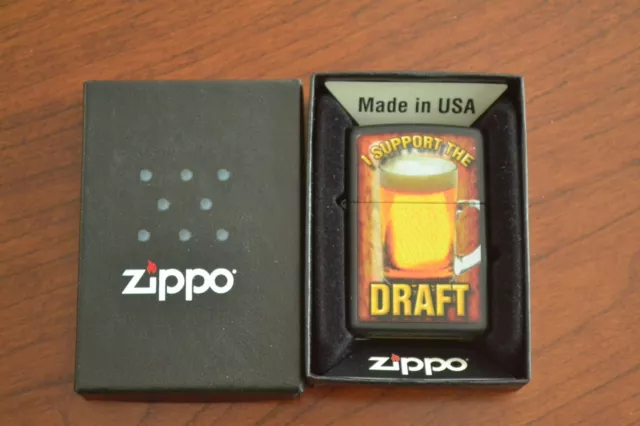 ZIPPO Lighter, "I Support the Draft" Beer Mug, Black, Sealed, M467
