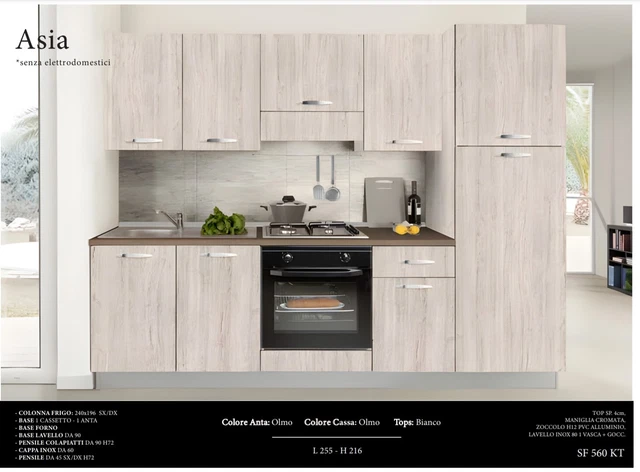 Cucina Asia Completa Componibile Moderna L.255