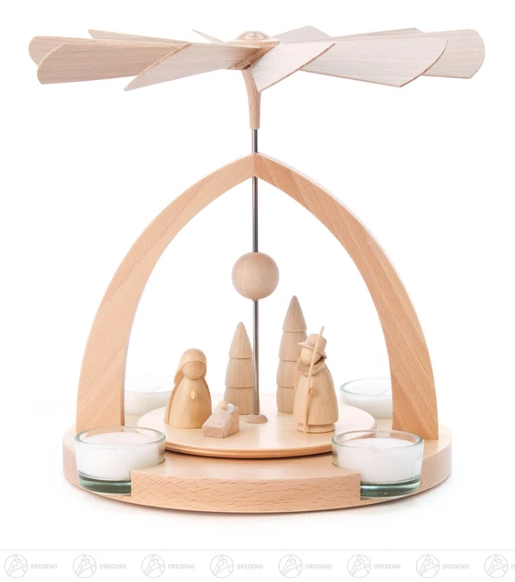 Piramide Di Natale In Legno 4 Piani 70 Cm - La Nascita Di Cristo - Originale Dei Monti Metalliferi Di Richard Glaesser