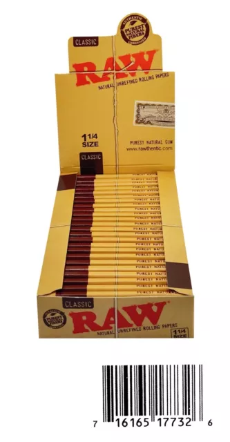 Raw Classic 1-1/4 Size Rolling Papers. 24 Booklets In A Pack .  FREE SHIPPING