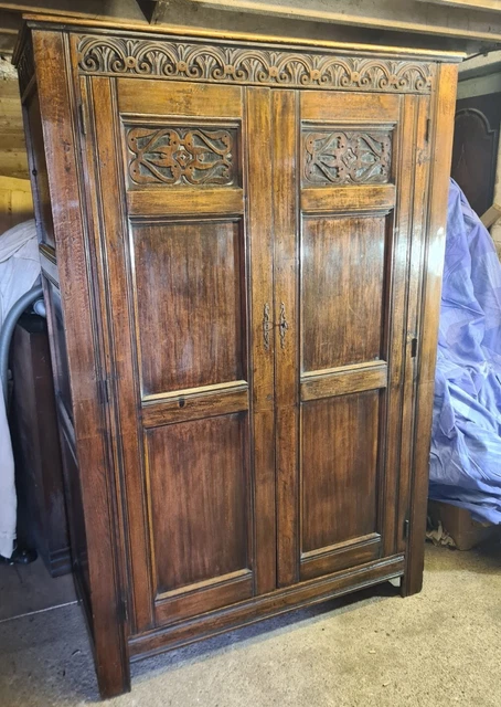 Victorian Carved Oak Two Door Wardrobe.