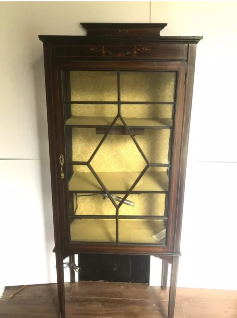 Antique Edwardian Inlaid Mahogany Curio Display China Cabinet