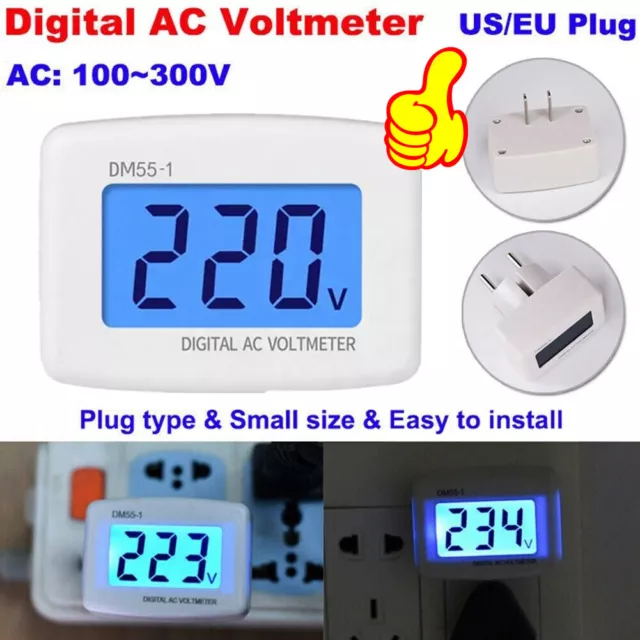 AC 110V-300V 220V 230V LCD Digital Voltmeter Plug-in Home Voltage Meter Tester