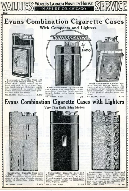 1938 Print Ad Evans Combination Cigarette Lighter & Case Windbreaker Knife Edge