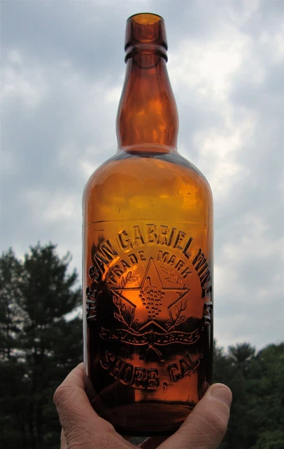 Rare San Gabriel Wine Co. Western Brandy Neck Shorb, Cal. Quart Whiskey Bottle