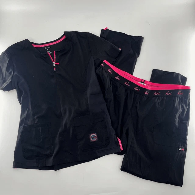 Koi Lite Women's Black Pink Medical Scrub Set Size XL