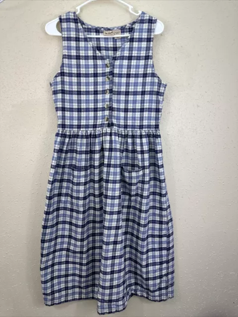 Woolrich Dress Womens SMALL Blue Plaid Cotton Flannel Jumper Button Front Midi