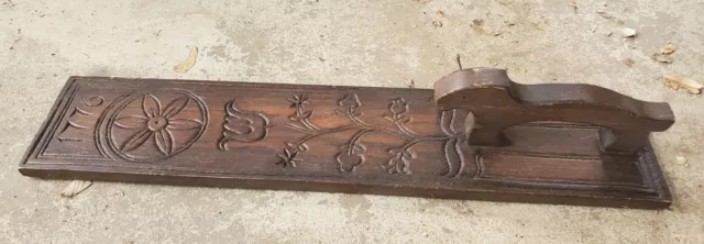 Antique Large 26" Carved Wooden Floral Dated 1776 DOG LEASH Wall Hanger Hook 2