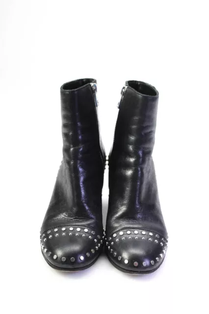 Zadig & Voltaire Womens Studded Cap Toe Zip Block Heels Boots Black Size EUR36 2