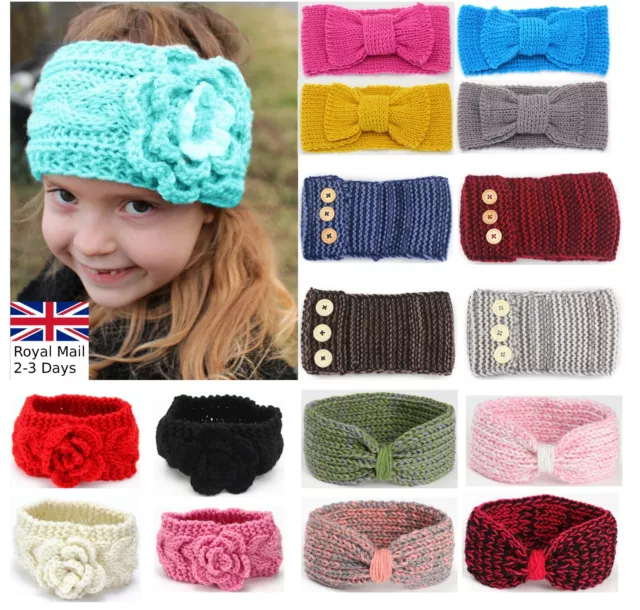 Baby Girls Winter Turban Crochet Bow Knitted Wool Headband Headwrap Ear Warmer