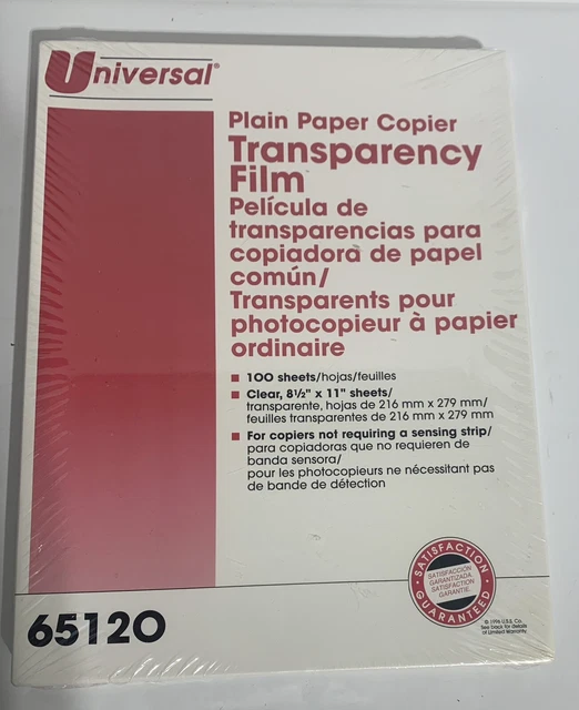 Universal 100 Sheet 8-1/2" x 11" Plain Paper Copier Transparency Film 65120