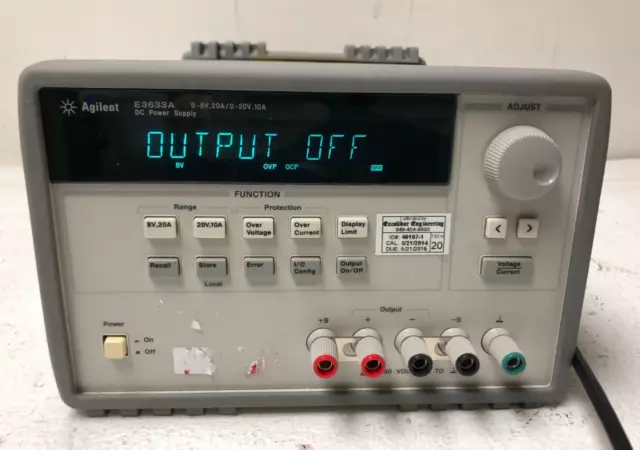 Agilent E3633A Programmable DC Power Supply 0-8V 20A/0-20V 10A IN 115V