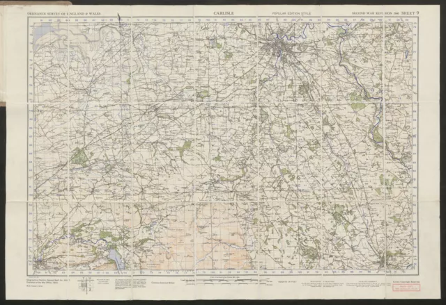 War Revision Sheet 9 CARLISLE. Cumbria. ORDNANCE SURVEY 1940 old vintage map