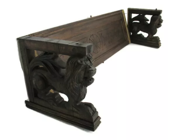 Hand Carved Wood Lion Heads Pediment Ornate Over door Architectural reclaimed