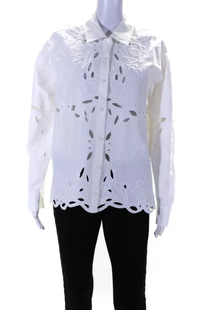 10 Crosby Derek Lam Womens Eyelet Button Down Shirt White Cotton Size 4