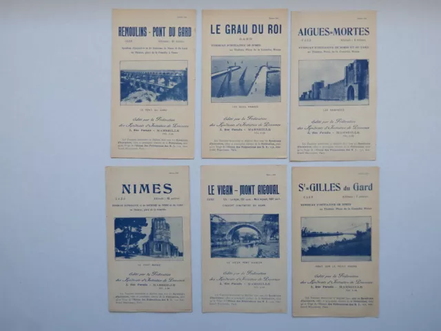 6 Dépliants Touristiques de 6 Villes du Gard : Nîmes, Aigues-Mortes, ... Ed.1924