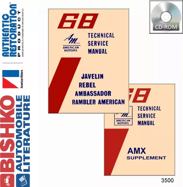 1968 AMC AMX Javelin Rebel American Ambassador Service Shop Repair Manual CD