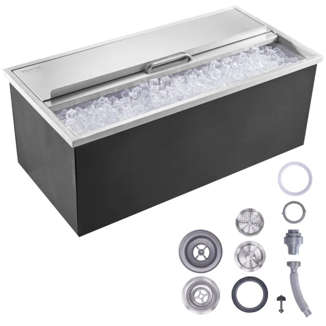 VEVOR 36"x18"x14" Drop in Ice Chest Ice Cooler Ice Bin Stainless Steel w/Cover