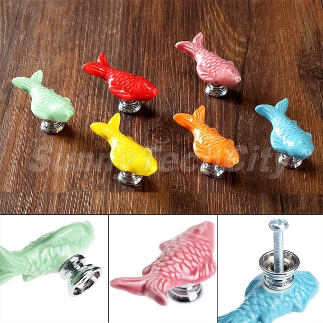 2x Retro Ceramic Fish Knobs Door Handled Cupboard Closet Drawer Kitchen Pull