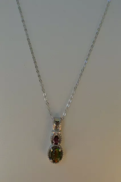 7x5mm Canadian Ammolite / Rhodolite Pendant with 20" Chain Platinum over Silver