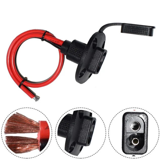 Lot De 2 Câbles SAE Vers Cosse 2 Broches - 60cm 14AWG Avec Fusibles 10A | Pour Moto, Voiture, Camping-car