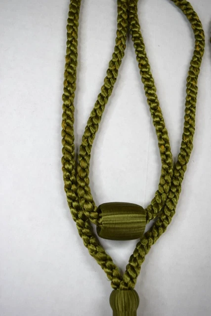 Vintage Green Braided Drapery Cords 2 Pair Tassels Curtain Tie Backs Lot of 4 3