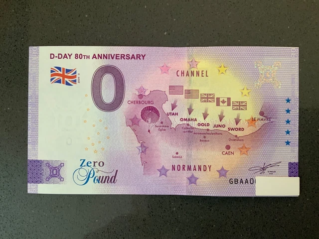 ZERO-0-POUND-SOUVENIR-SCHEIN 2024-3 # D-Day 80TH Anniversary # GBAA EUR ...