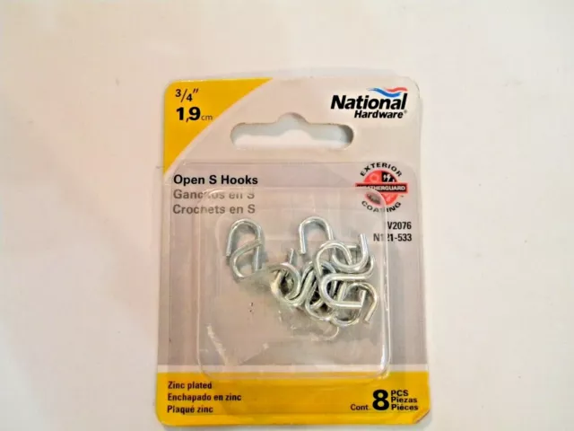 Stanley National Hardware N121-533 Heavy Open S Hook, 3/4", Zinc Plated, 8-Pack