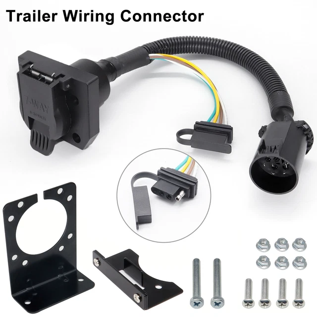 7 WAY BLADE 4Pin Flat Trailer Wiring Harness Connector Adapter Mounting