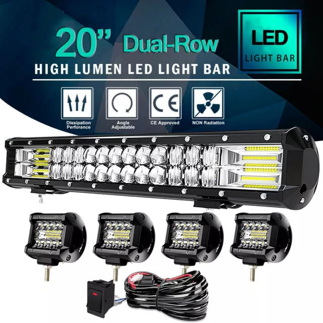 20 inch LED Light Bar + Wiring Kit Spot Flood 5D Lends For Truck Off-road Pickup