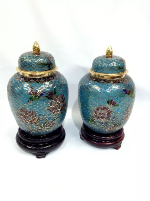 Pair Of Translucent Chinese Cloisonne Vases