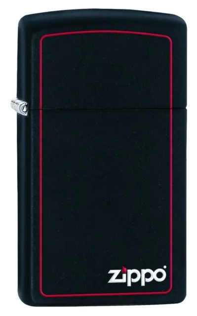 Zippo 1618ZB, Classic Black Matte Lighter, Logo & Red Border, Slim Size, NEW