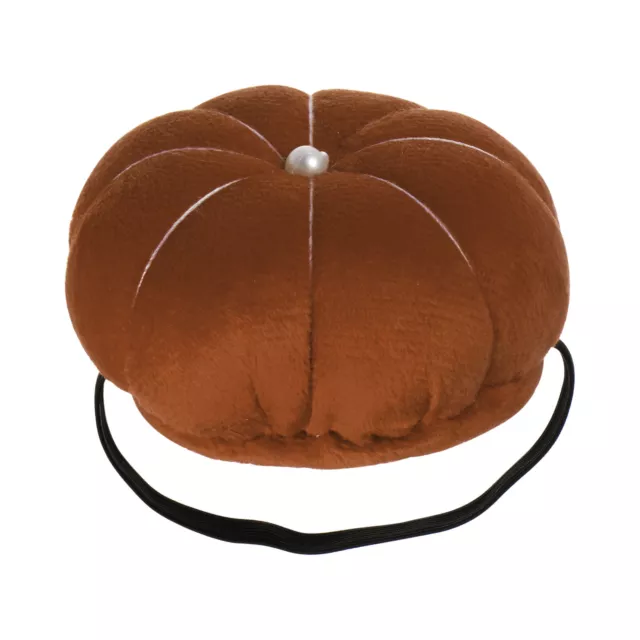 Velvet Wrist Pin Cushion Pumpkin Needle Sewing with Elastic Wrist Strap, Brown