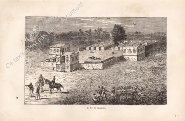 SENEGAL Le fort de BAMAKOU Gravure Engraving 1888