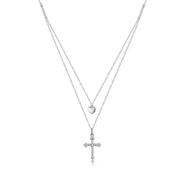 Sterling Silver Double Layer Love Cross Hypoallergenic Necklace