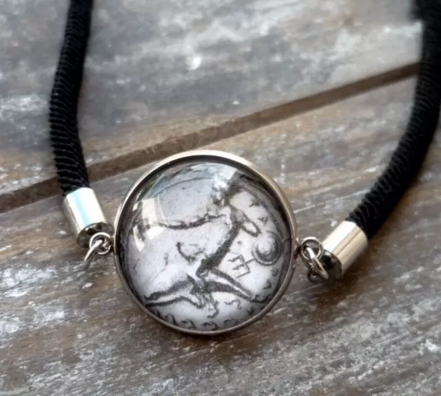 Bracciale delfino, immagine moneta antica greca, acciaio e corda, handmade