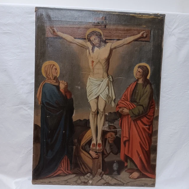 Altes Ölgemälde, Kreuzigung Christi 19. Jhd.