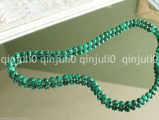 6mm Outstanding Vintage Malachite Gemstone Graduated Bead Necklace Strand 18"