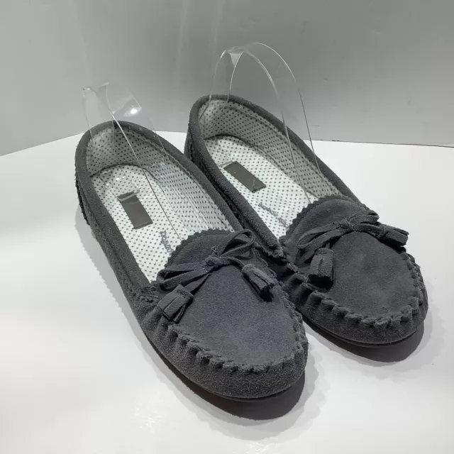 Real Fancy Moccasin Slippers Womens Flat Comfortable Loafer Shoes Gray Sz 8M Exc
