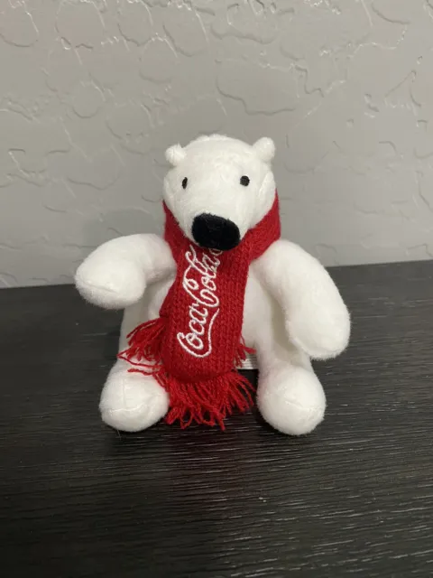 Coca-Cola Polar Bear Plush w/ Red Knit Scarf 4 Inch