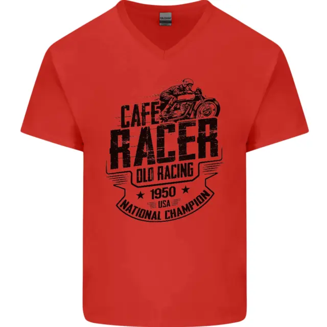 T-shirt da uomo in cotone scollo a V Cafe Racer Old Racing Motorcycle Biker 3
